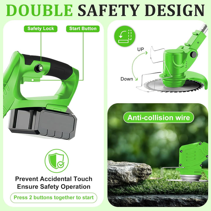 Rasentrimmer mit Akku 21V Elektrischer Freischneider Akku Rasentrimmer mit 3 Messertypen Rasenkanten