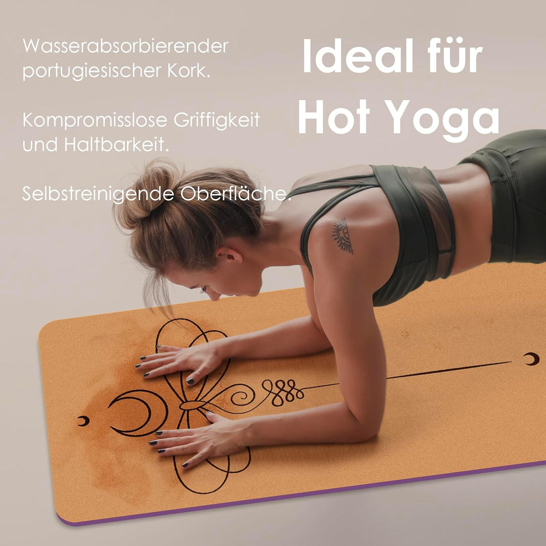 Yogamatte-Kork, Rutschfest, Einzigartiges Design, Extradick Natürlicher Kork, TPE Fitness-Trainingsm