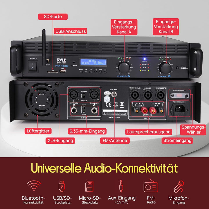 Pyle Verstärker, Mini Verstärker, 2000W- Bluetooth, Amplifier, Stereo, Audio - Rackmount- 2 Kanal mi