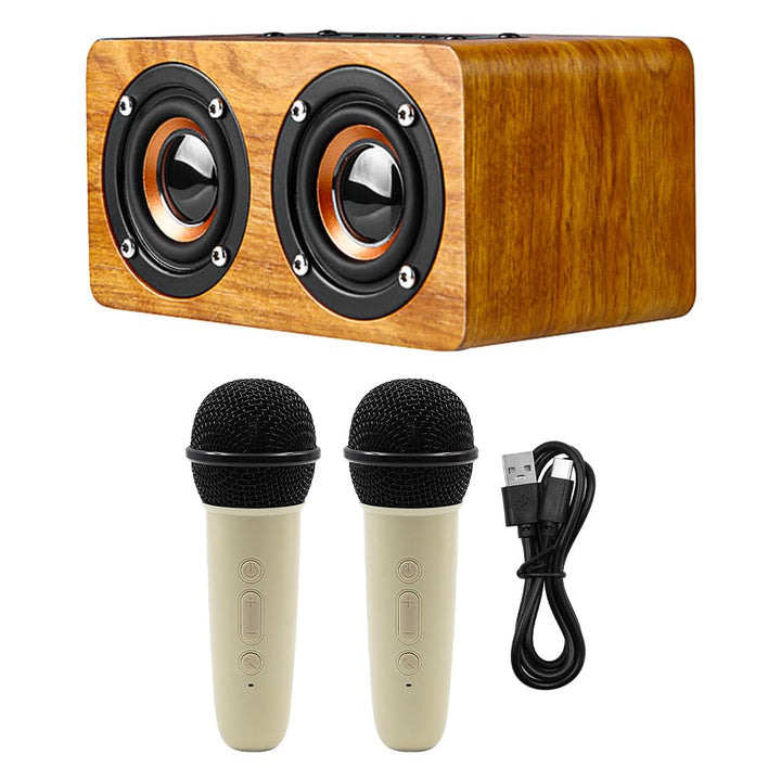H3 Karaoke-Maschine aus Holz, Mikrofon-Karaoke mit 2 kabellosen Mikrofonen Freund, Ehemann