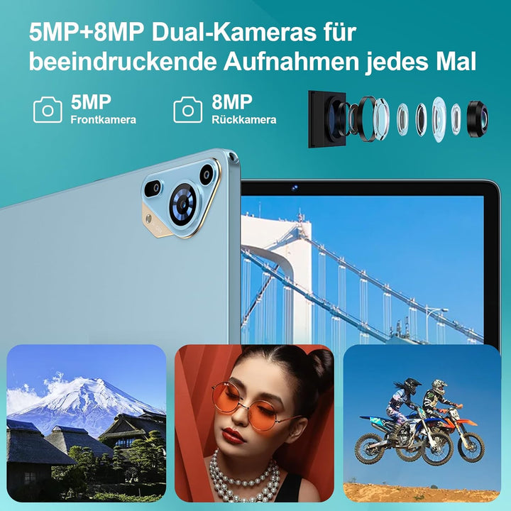 Tablet 10 Zoll Android 14, 128GB Speicher (erweiterbar), 8000mAh Akku, Tablet mit Tastatur & Maus, M