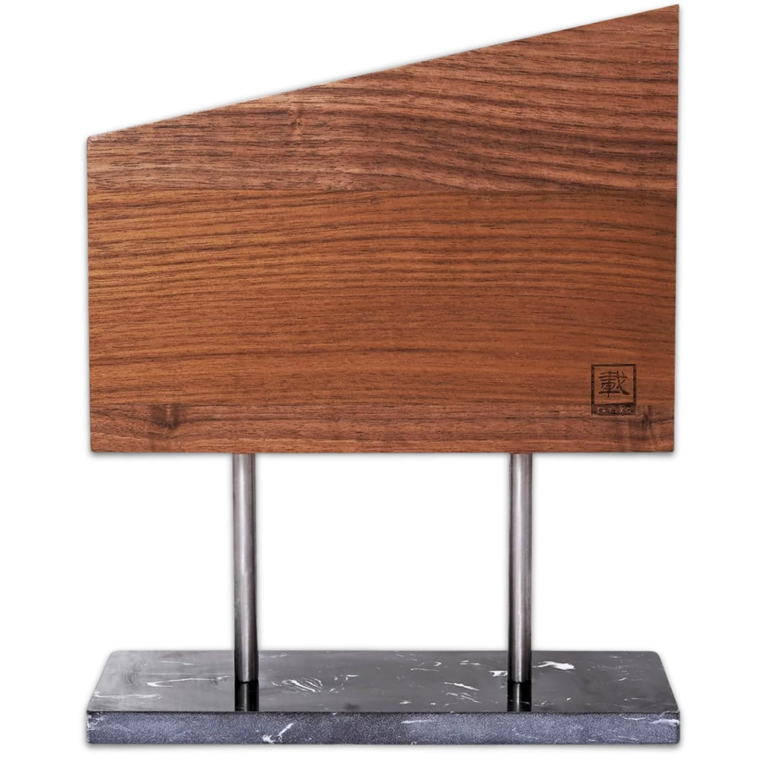 zayiko Doppelseitiger Magnetischer Messerblock aus Nussbaumholz mit Steinsockel I Stilvoller Messerh