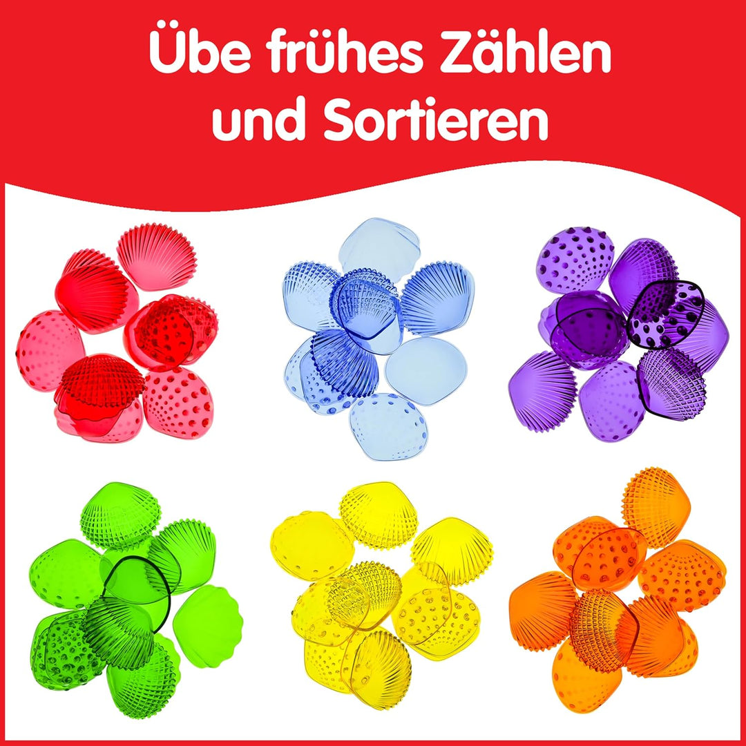 edxeducation Tastmuscheln - Set mit 72 Stück - Lichtdurchlässig - 6 Strukturen und Farben - Alter ab