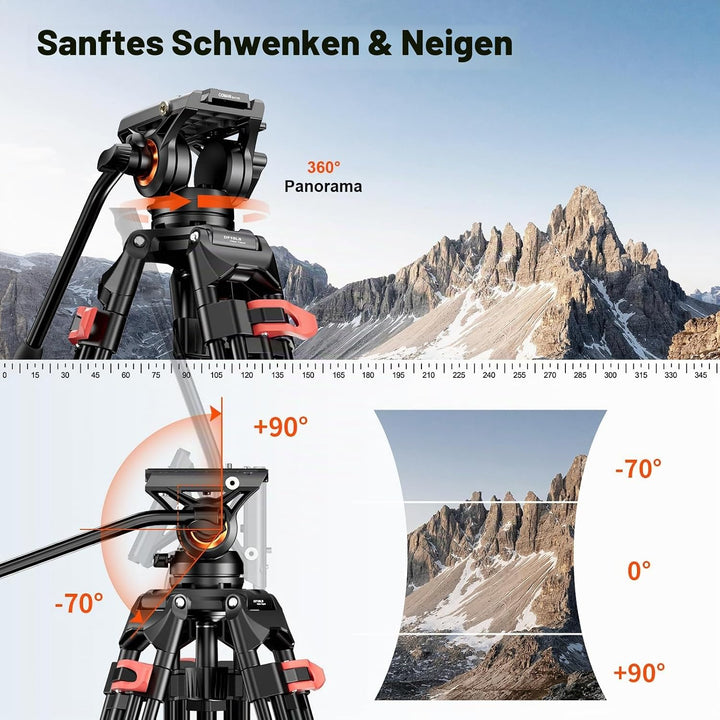 COMAN 188cm Kamera Stativ Robustes Professionelles Fotokamera Videostativ 360° Kugelkopf und 1/4&
