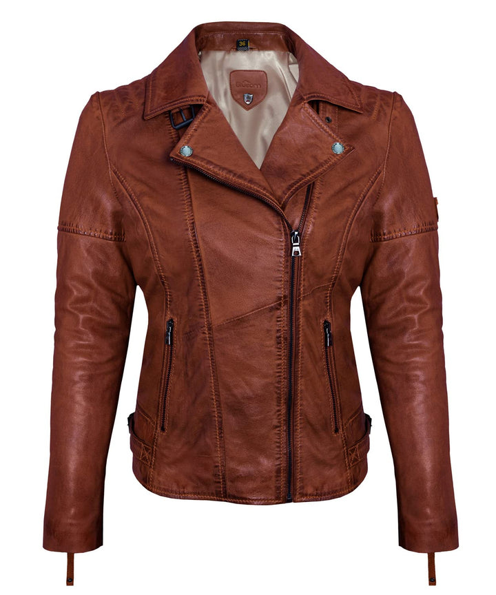 Blueorn Heeda Damen Lederjacke Übergangsjacke aus feinstem Lammnappa Leder - Modernen Bikerjacke Ech