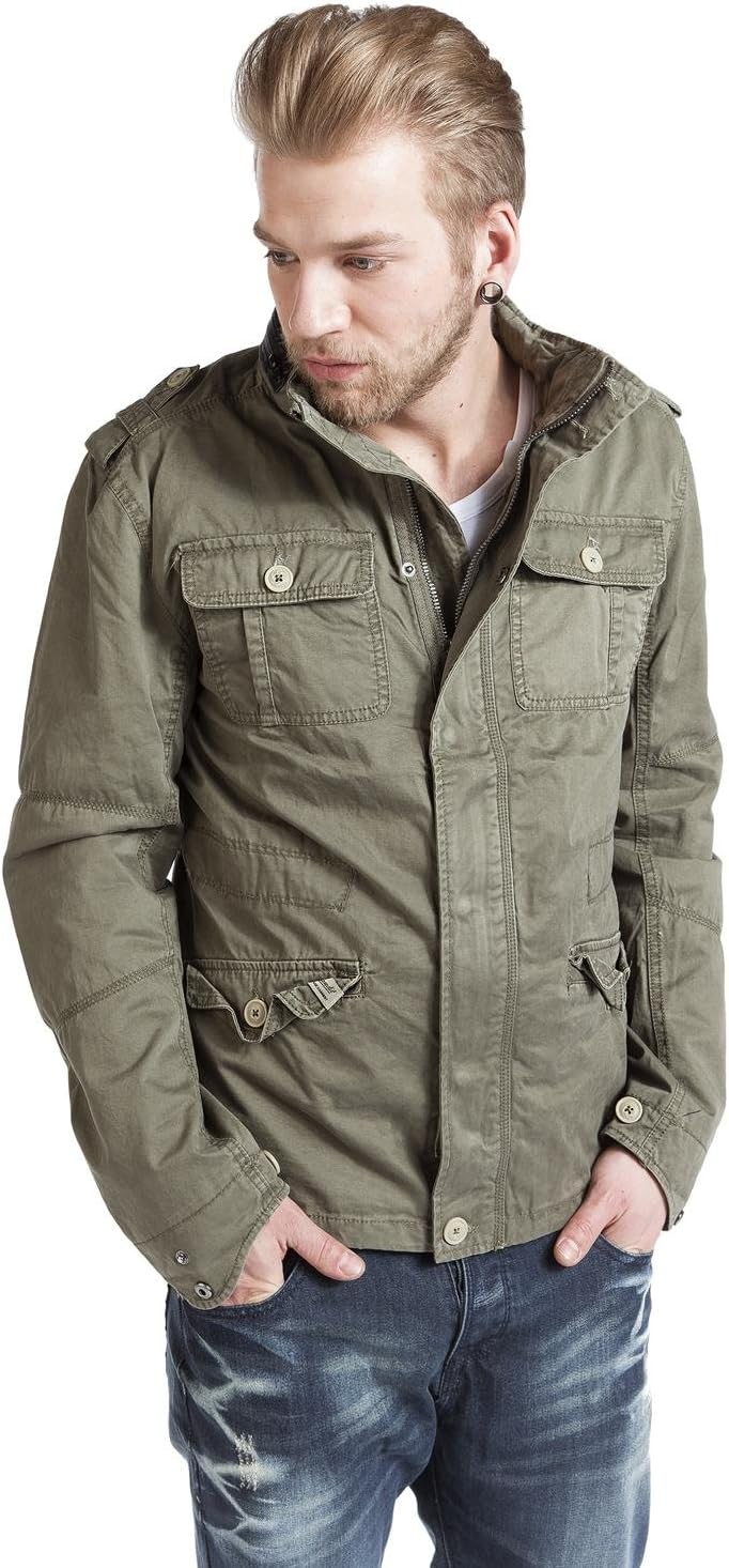 Brandit Winter-Jacket - Stylische Jacke für Herren mit versteckter Kapuze, Stehkragen und Baumwollfu