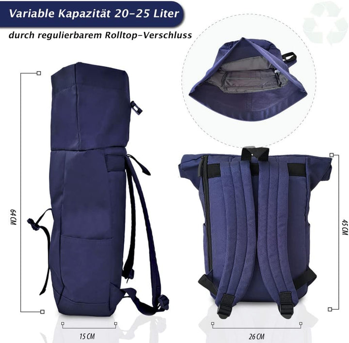 Bomence - Rolltop Rucksack für Damen &amp; Herren - Rucksack Rolltop aus recyceltem PET - Ultra leichter
