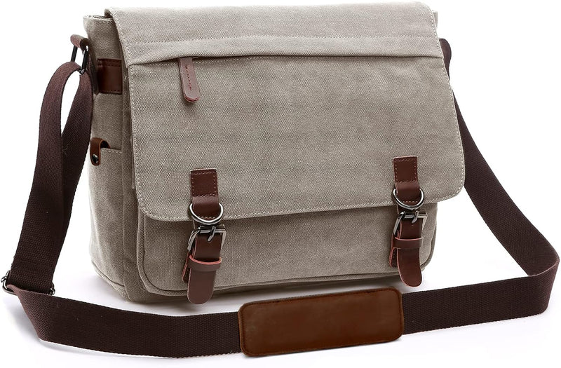 CALIYO Umhängetaschen Herren aus Canvas Schultasche Queformat A4 Laptoptasche für 15,6 Zoll Laptop A