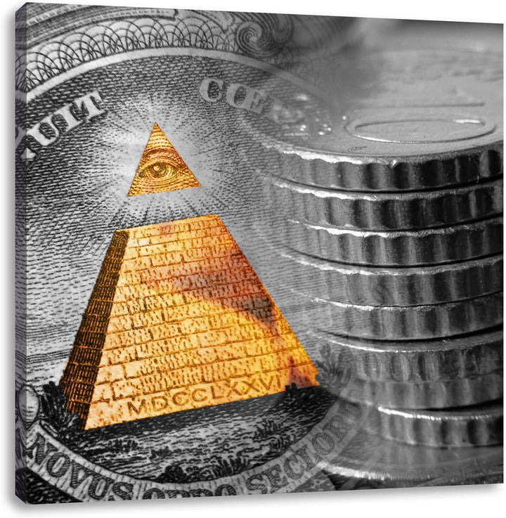 Pixxprint Illuminati Pyramide Black and White Dollar schwarz/weiss, Format: 70x70 auf Leinwand, 70x7