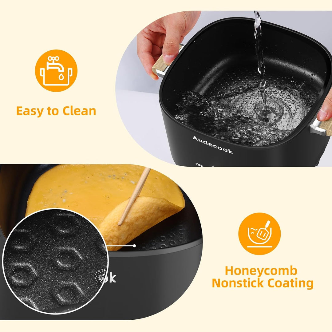 Audecook Elektrischer Hot Pot, 2.5L Tragbare Antihaft Multikocher, Antihaftbeschichtung mit Wabentex