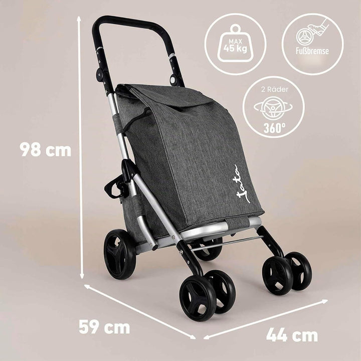 JATA HCAR2502 Einkaufstrolley mit 4 Rädern, 40 l, mit Kühltasche für Gefrierschrank, 2 Räder um 360