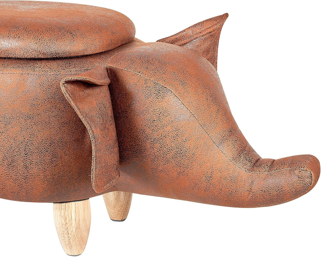 Fröhlicher Elefanten-Hocker Lederoptik mit Deckel für Kinder dunkelbraun Elephant