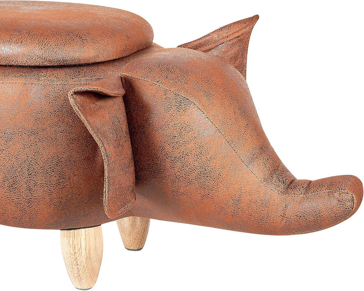 Fröhlicher Elefanten-Hocker Lederoptik mit Deckel für Kinder dunkelbraun Elephant