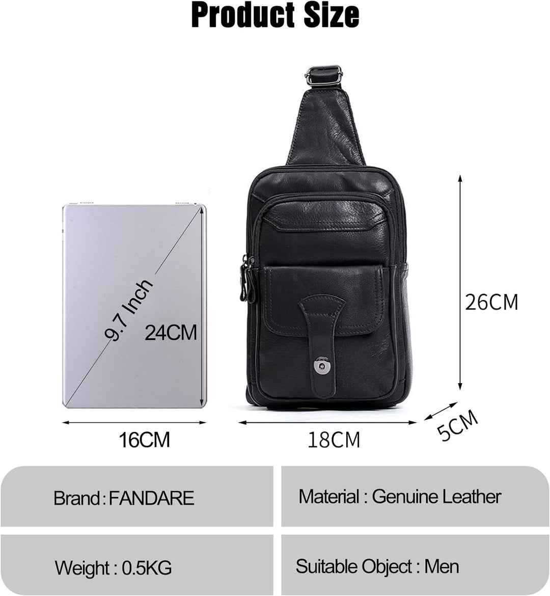 FANDARE Retro Brusttasche Leder Sling Bag Herren Umhängetaschen Schultertasche Wasserresistent Cross