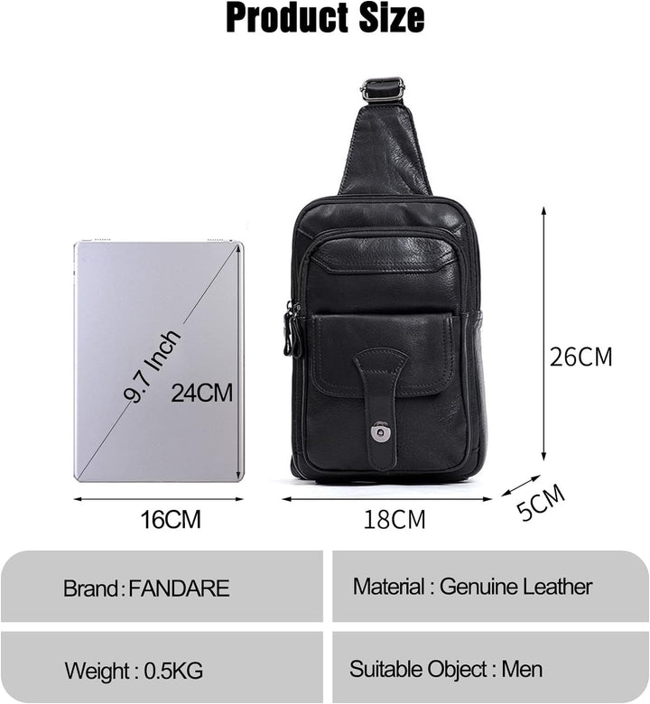 FANDARE Retro Brusttasche Leder Sling Bag Herren Umhängetaschen Schultertasche Wasserresistent Cross