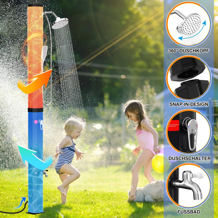 Herrselsam Solardusche 35L Solar Gartendusche warmes Wasser Bis Zu 60°C Ohne Stromanschluss Pooldusc