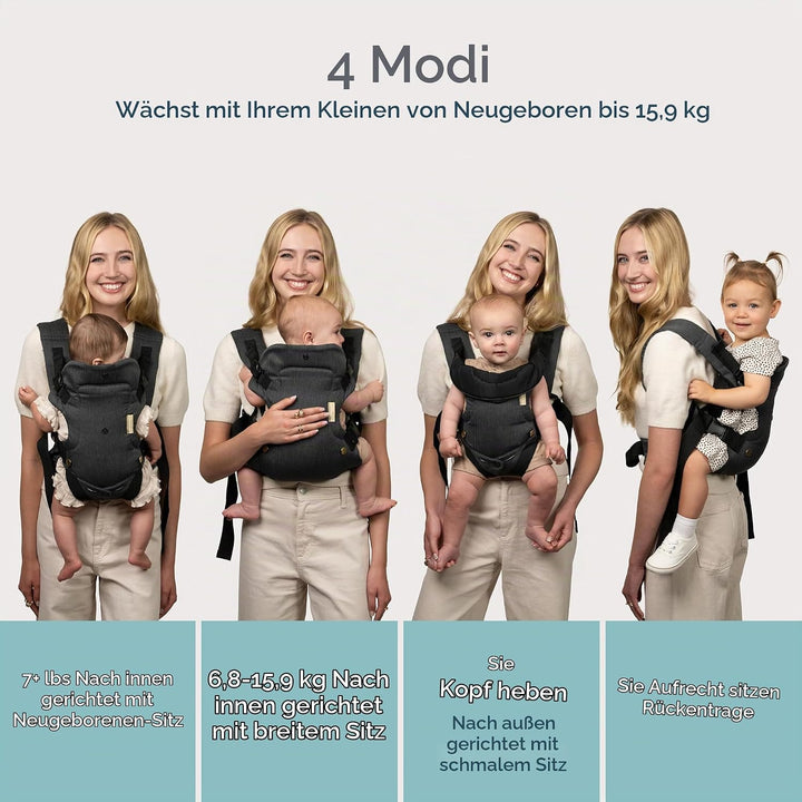 Infantino Flip Luxe 4-in-1 Babytrage, ergonomische Trage von Neugeborenen bis Kleinkind, verbesserte