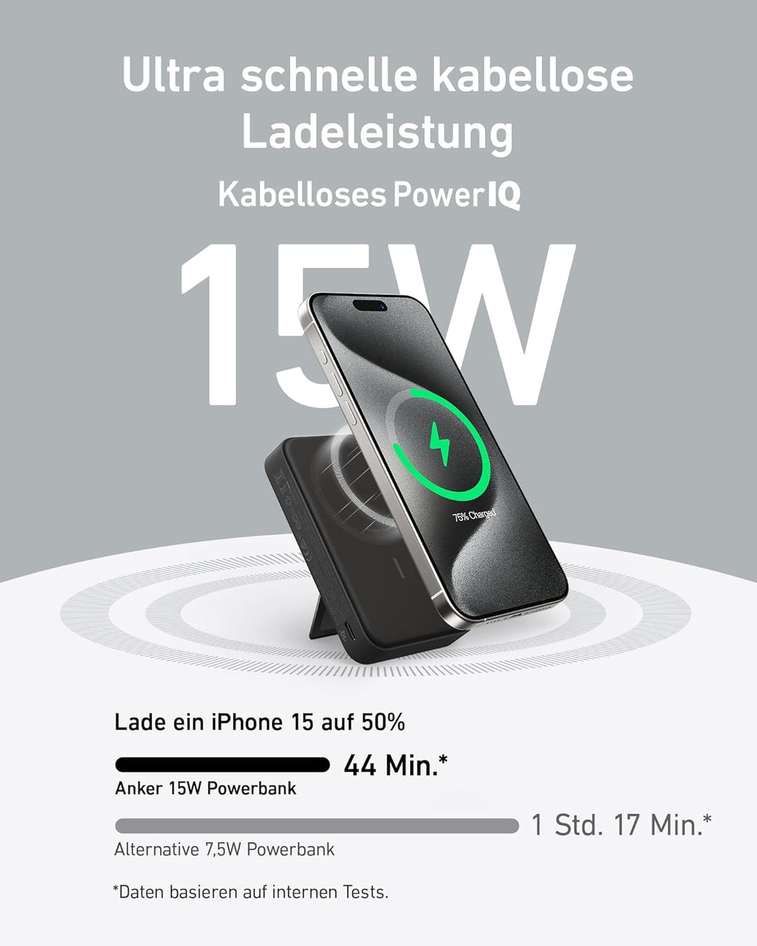 Anker MagGo Powerbank, Qi2-zertifiziertes 15W ultraschnelles MagSafe-kompatibles mobiles Ladegerät,