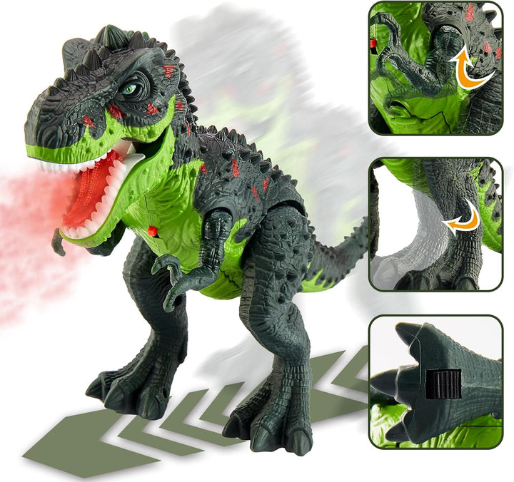 HYAKIDS Dinosaurier Spielzeug mit Sprühen, Lichtern und Brüllen, Gehen, Elektronik T-Rex Dino Spielz