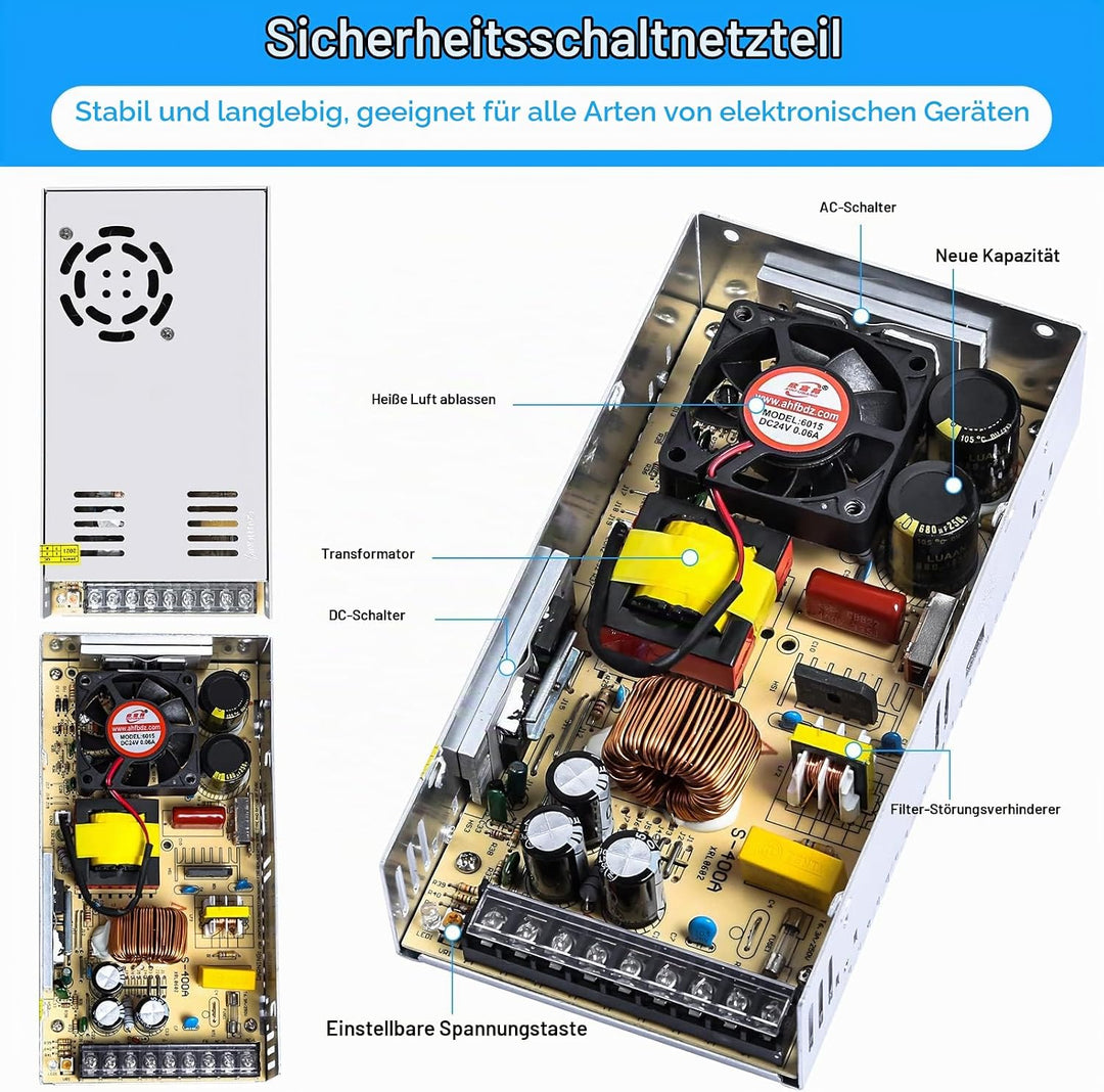 Kingwen Schaltnetzteil 24V 20A Netzteil Adapter Transformator 480W LED Trafo,Netzteil Trafo Schaltne