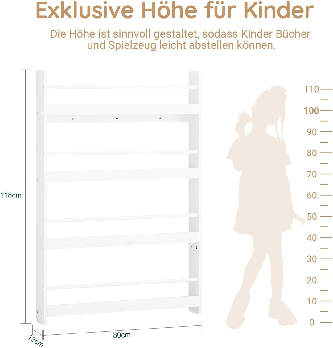 SoBuy Bücherregal Kinder Wandregal für Kinderzimmer Kinder Bücherregal Wand mit 4 Ablagen Montessori