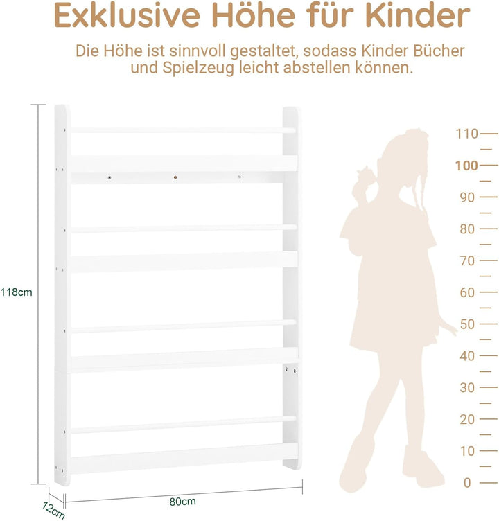 SoBuy Bücherregal Kinder Wandregal für Kinderzimmer Kinder Bücherregal Wand mit 4 Ablagen Montessori