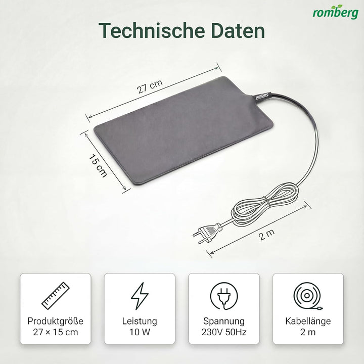 Romberg Heizmatte S | 10 Watt | passend für Zimmergewächshäuser 29 x 19 cm und Terrarien | 27 x 15 c