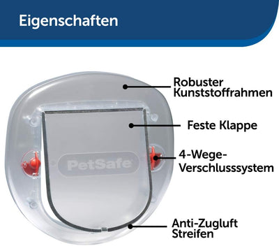 PetSafe Grosse Katzenklappe für Katzen/kleine Hunde, Ideal für Fenster/Schiebetüren, Tiere bis 10 kg