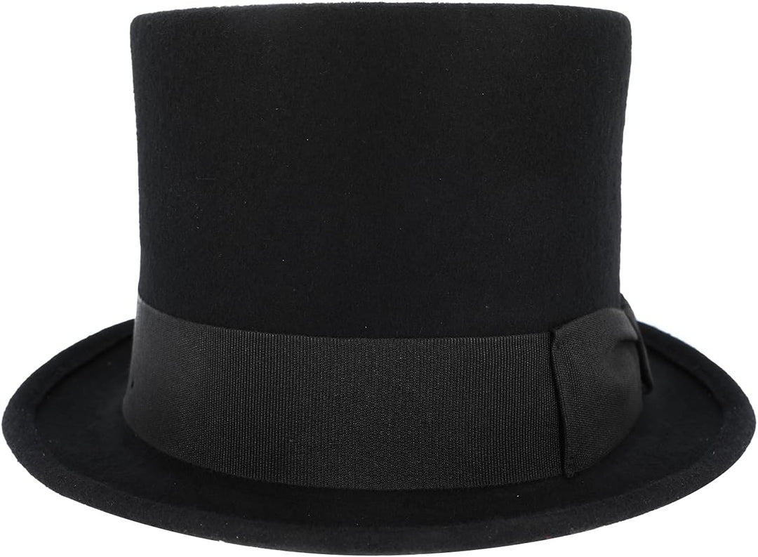 fiebig Zylinder mit Ripsband | Zylinderhut aus 100% Wolle für Damen und Herren | Klassischer Wollfil