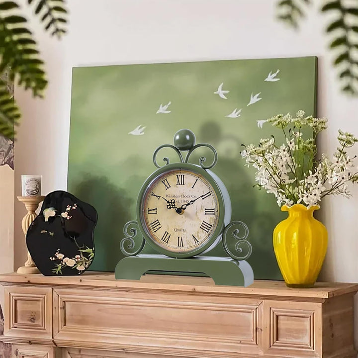 Retro Tischuhr Klassische Vintage Roman Stil Schreibtischuhr Silent Ohne Ticken für Wohnzimmer Schla