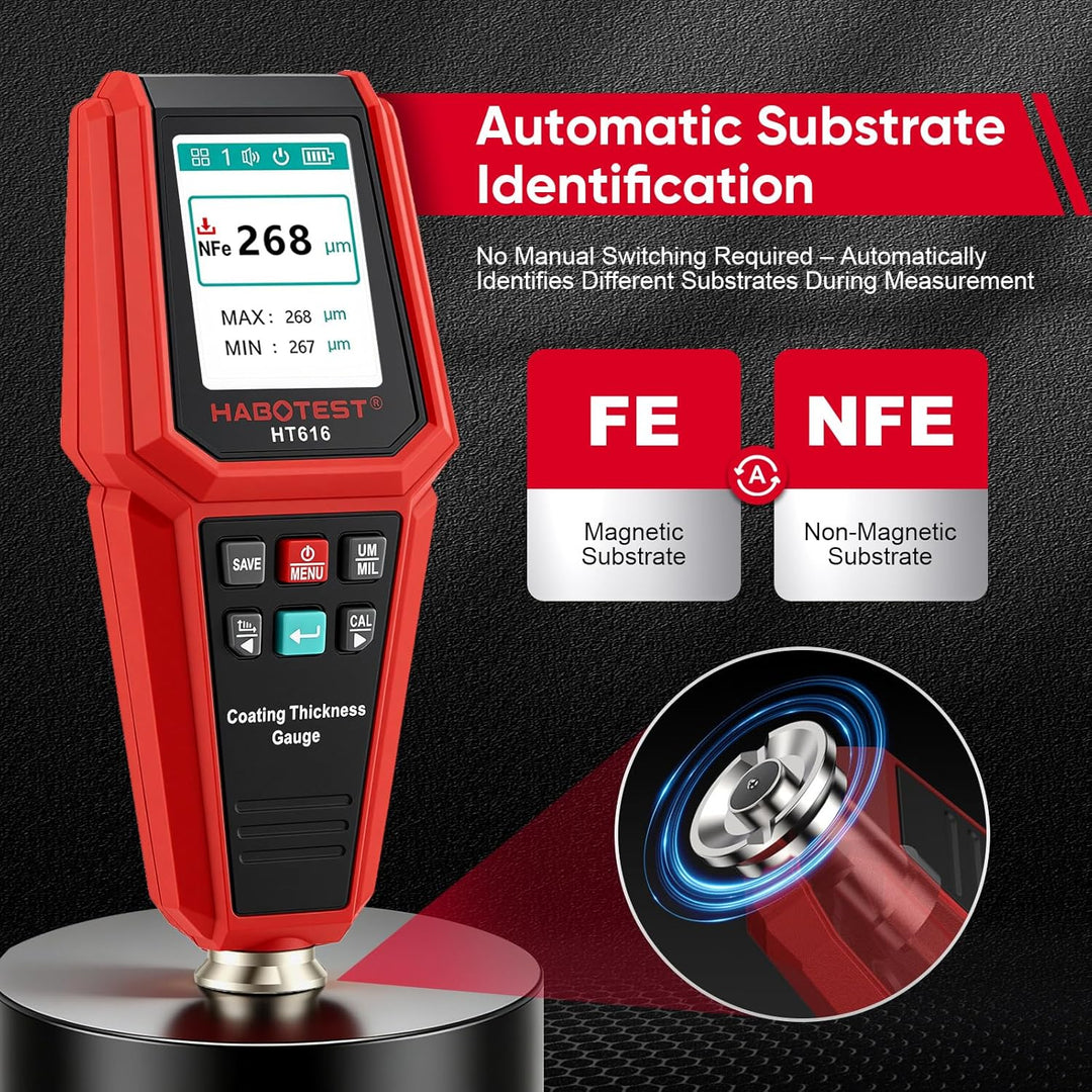 Lackschichtdickenmessgerät für Autos, Autolack Schichtdickenmessgerät Handheld mit LCD Display Hinte