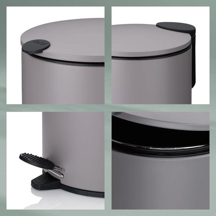 kela Kosmetikeimer Mats, 5 L, Ø 20,5 cm, Metall, hellgrau, Silent-Close, herausnehmbarer Inneneimer