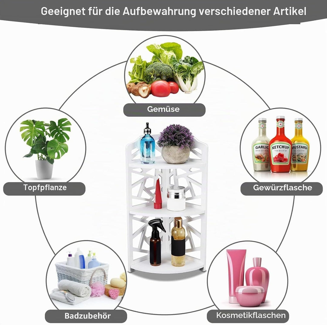 HERCHR 3-stöckiger Eckregal freistehend aus PVC, schraubenlose Montage Eckablage für Bad Dusche Küch