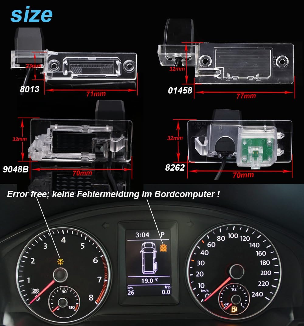 HD Farbe Nachtsicht Rückfahrkamera Ersatz für Seat Alhambra/Ateca/Ibiza/Skoda Octavia/Rapid Spacebac