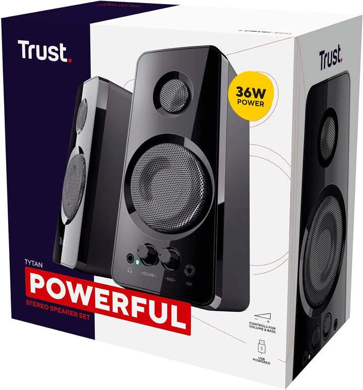 Trust Tytan 2.0 Lautsprecherset, 36 W (18 W RMS), Computer Boxen, Lautstärke- und Bassregler, Kopfhö