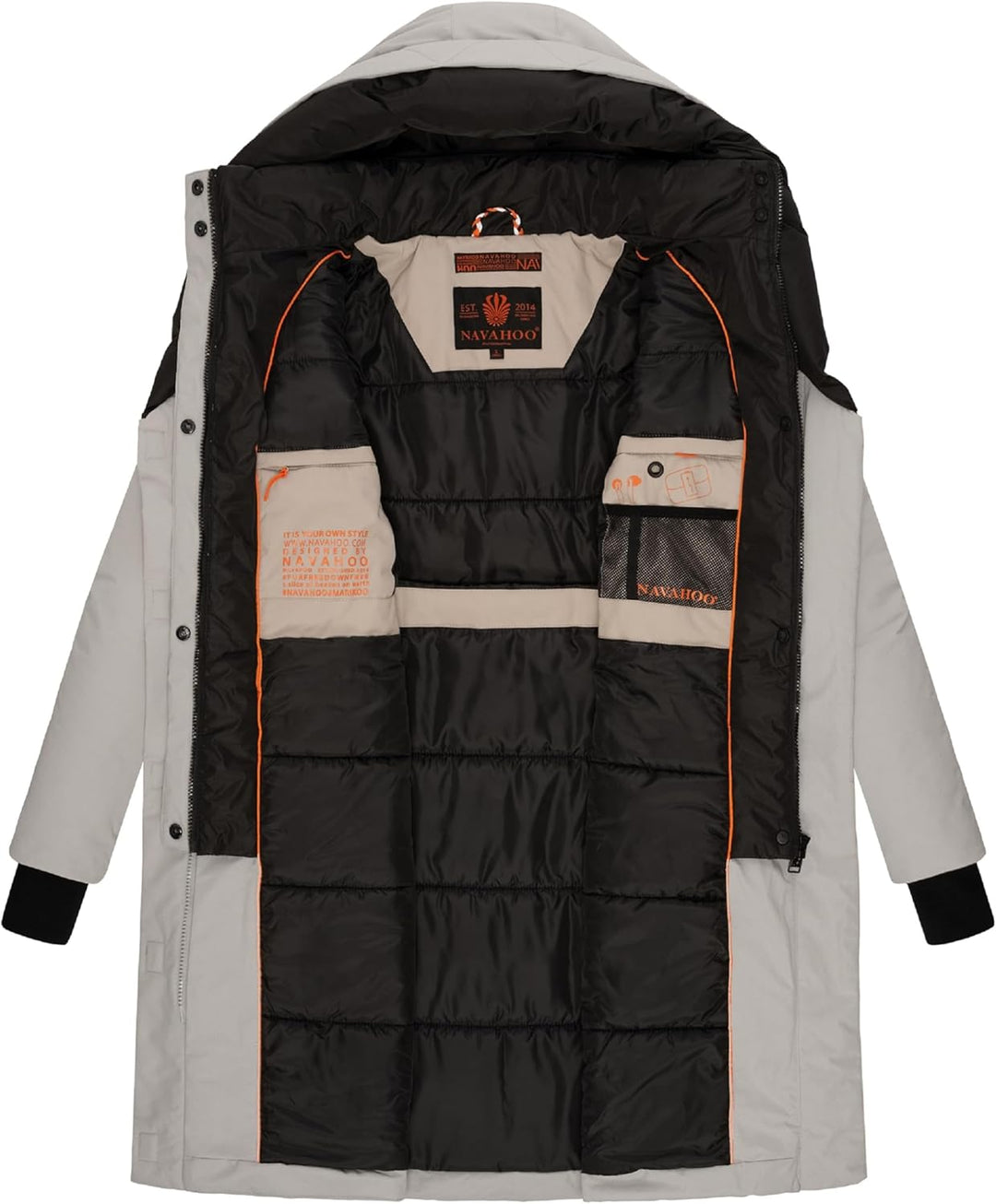 Navahoo Damen Mantel Lange warme Winter Steppjacke mit Kapuze und magnetischen Elementen Snowelf XS-