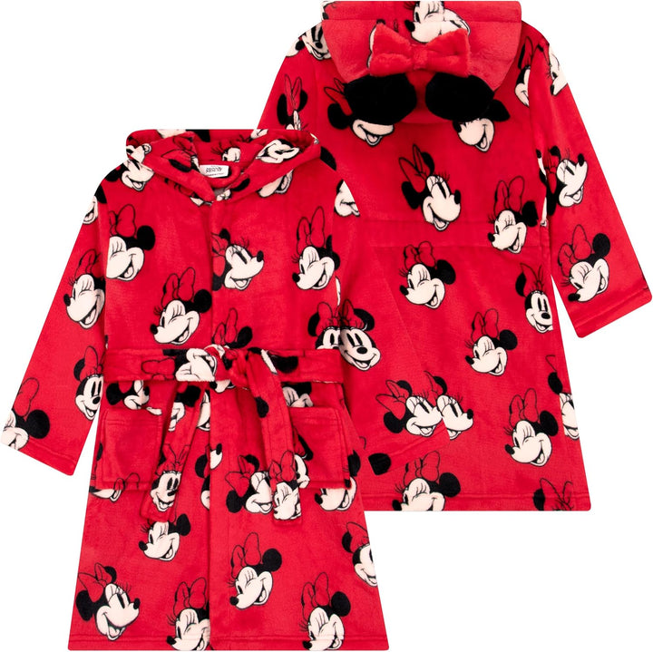 Disney Minnie Mouse Bademantel Kinder, Fleece Bademantel Mädchen Mit 3D Minnie Mouse Ohren, Morgenma
