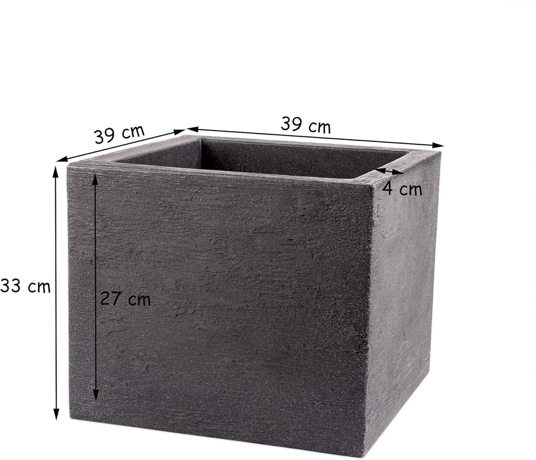 BigDean Pflanzkübel 39x39 cm gross - Granitstein-Optik in Anthrazit - Für Aussen, frostsicher & wass