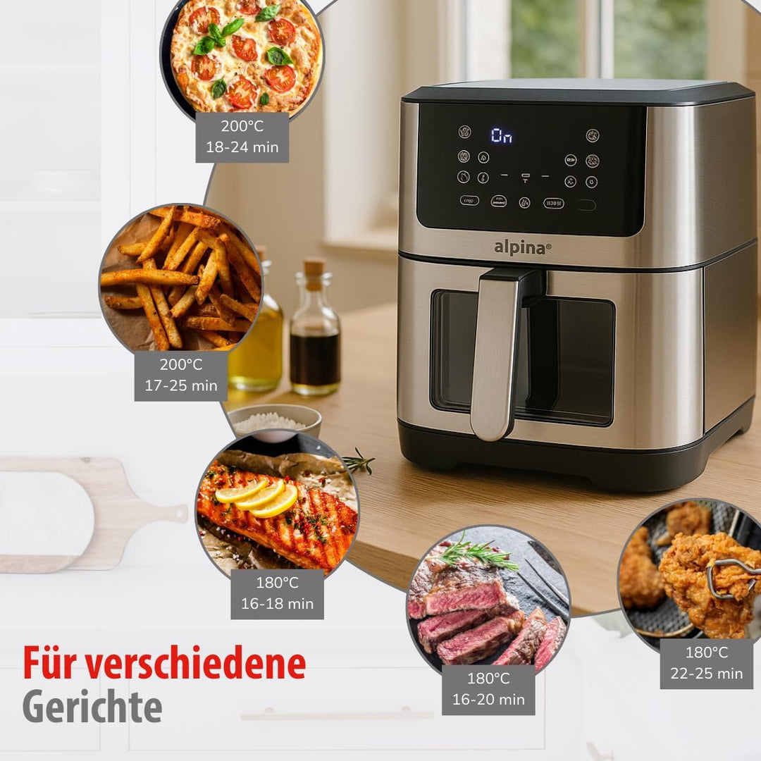 alpina Heissluftfritteuse XXL - Airfryer für 4 bis 6 Personen - Air Fryer mit Digitalanzeige 80 bis