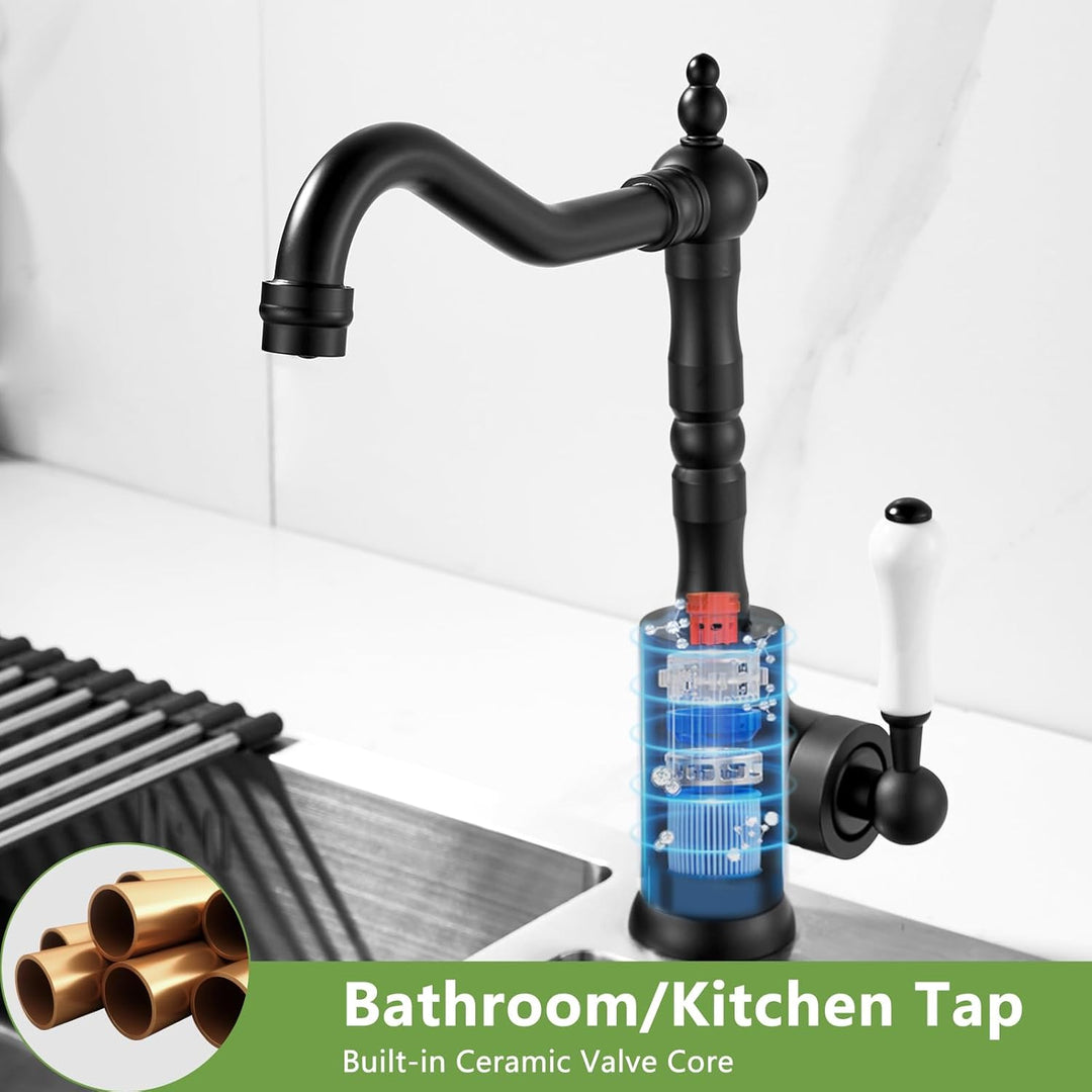 Wasserhahn Bad Schwarz Retro, Waschtischarmatur Hoch für Bad/Küche Waschbecken Armaturen, Einhebelmi