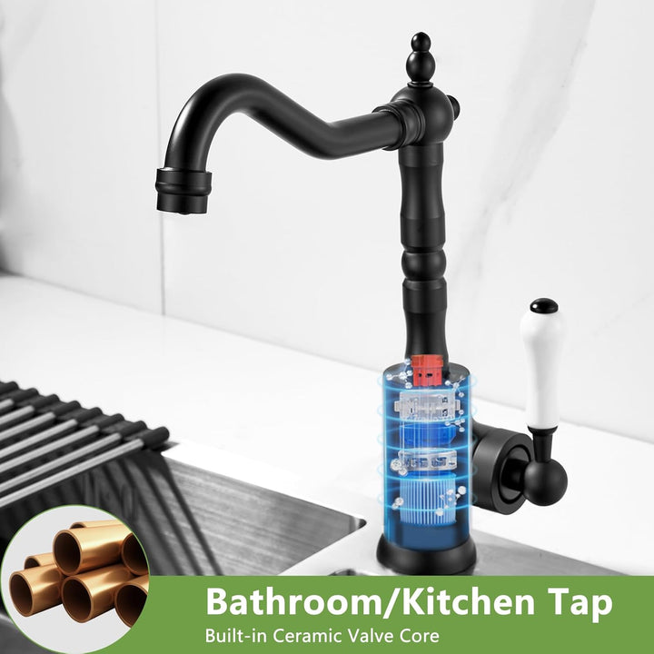 Wasserhahn Bad Schwarz Retro, Waschtischarmatur Hoch für Bad/Küche Waschbecken Armaturen, Einhebelmi