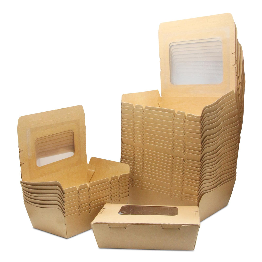 50 Stücke Kraftpapier Lunchbox 700ml/24oz, Kraftkarton Snackboxen, Take Away Box, mit Fenster, Öl un