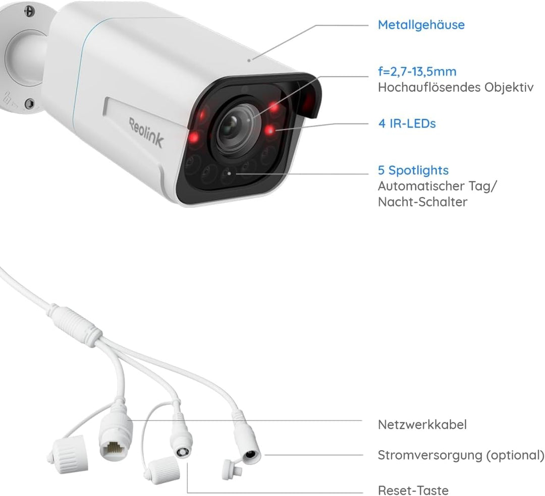 Reolink 4K Smarte PoE IP Kamera Outdoor mit Personen-/Autoerkennung, 5X optischer Zoom Überwachungsk