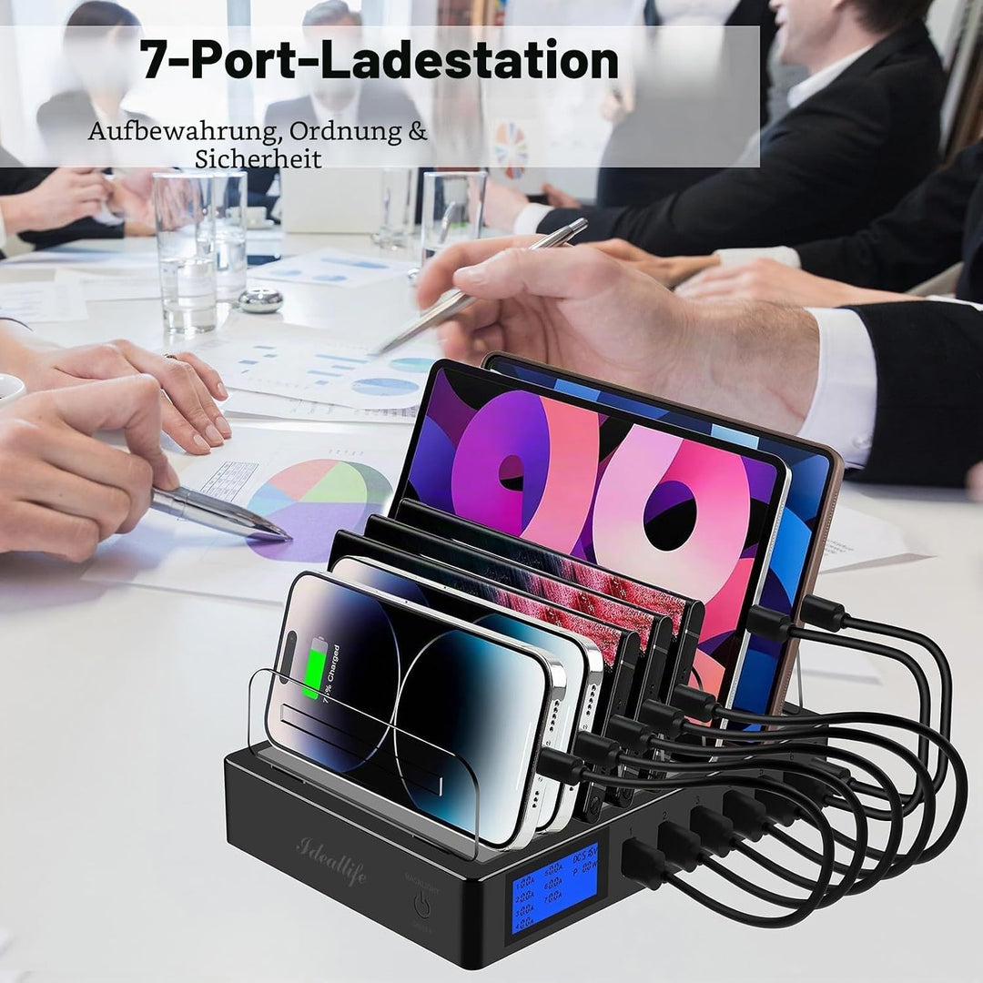 ideallife Ladestation für mehrere Geräte für 7 Anschlüsse, schnelles USB-Ladegerät mit Typ C PD20W Q