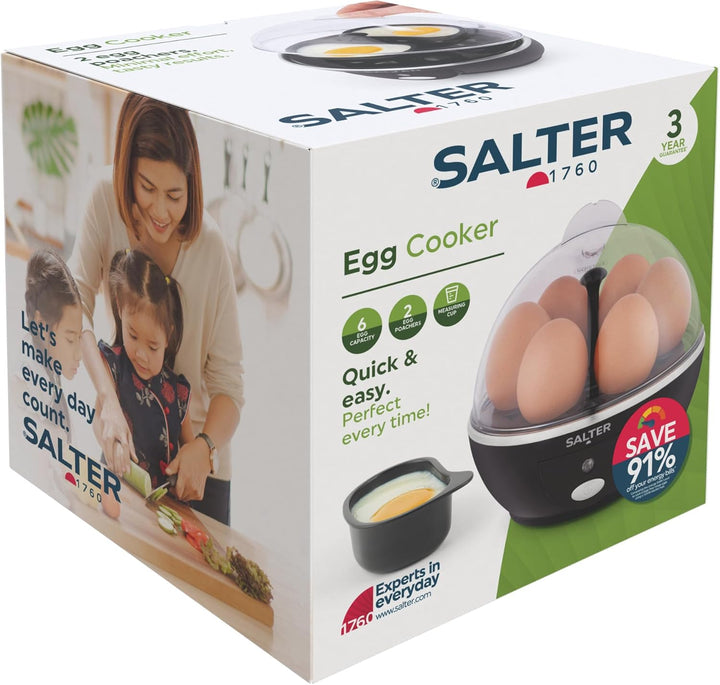 Salter Elektrischer Eierkocher – 6 Eier Kapazität, ideal für weiche, harte & pochierte Eier, inkl. M
