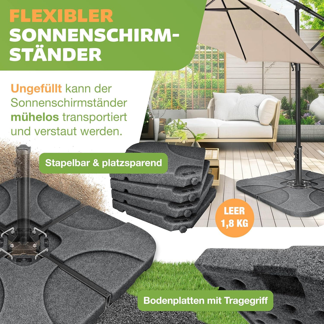 KESSER® Sonnenschirmständer 4-teilig Schirmgewicht Schirmständer für Ampelschirm Bodenkreuz 60 Liter