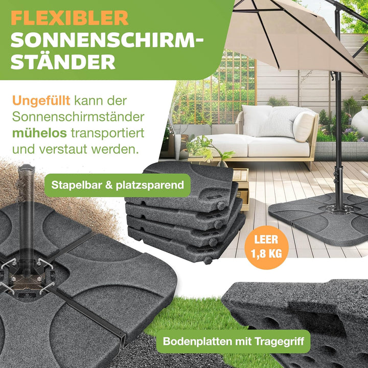 KESSER® Sonnenschirmständer 4-teilig Schirmgewicht Schirmständer für Ampelschirm Bodenkreuz 60 Liter