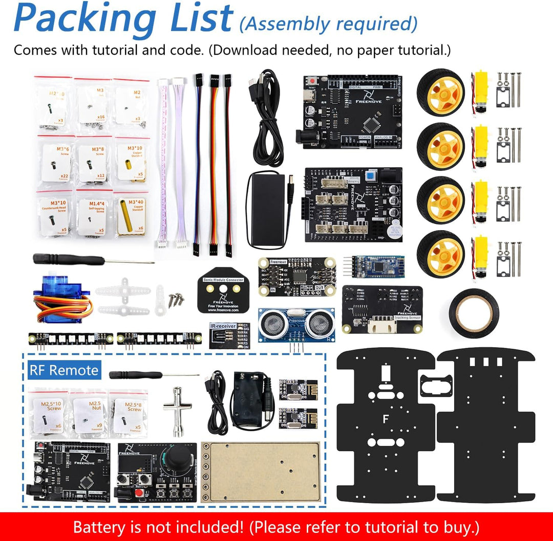 FREENOVE 4WD Car Kit with RF Remote (Compatible with Arduino IDE), Line Tracking, Obstacle Avoidance