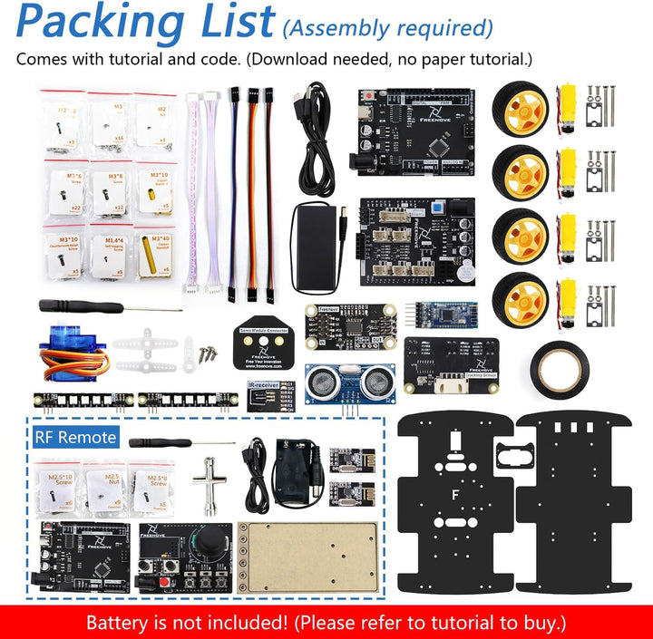 FREENOVE 4WD Car Kit with RF Remote (Compatible with Arduino IDE), Line Tracking, Obstacle Avoidance
