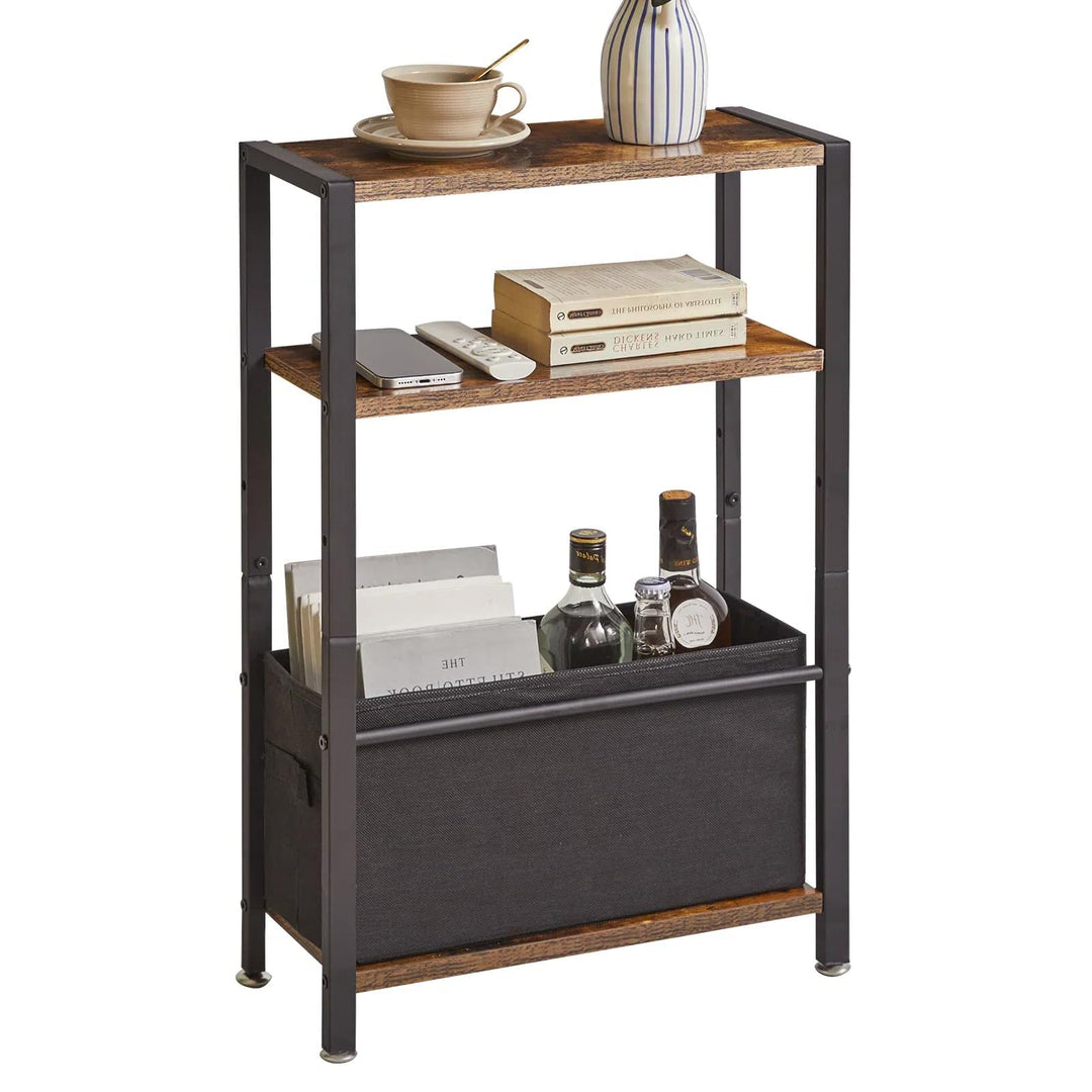 Beistelltisch, 3-stufiger Kleiner Schmaler Sofatisch mit Ablagefach, Schlanke Couchtisch mit Stoffko